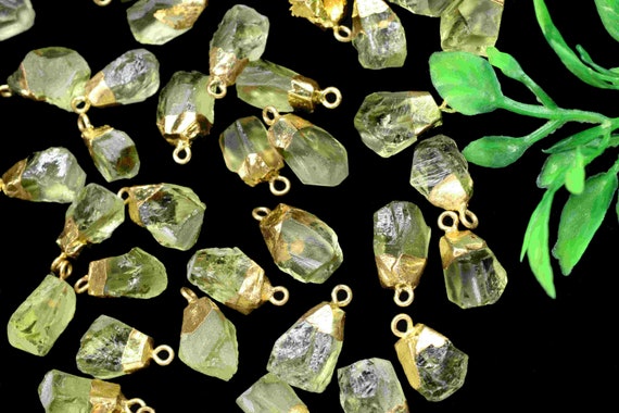 Raw Lemon Quartz with Gold Electroplated Cap,Raw Stone Pendant,Raw Gemstone Charms Connectors,Raw Lemon Quartz Pendant,Raw Gemstone Jewelry,