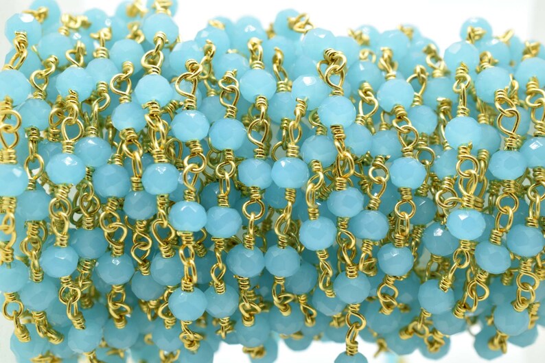 Peru Chalcedony 3mm Beaded Chain,Peru Chalcedony Wire Wrapped Chain,Peru Chalcedony Brass chain,Jewelry Making Chain,Beaded rosary chain,