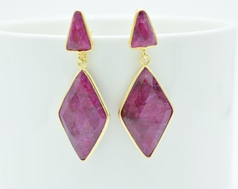 Ruby earring,Dual stone earring,Marquise earring,Women earring,Ruby jewelry,Red color earring,Statement earring,minimalist earring,Birthston