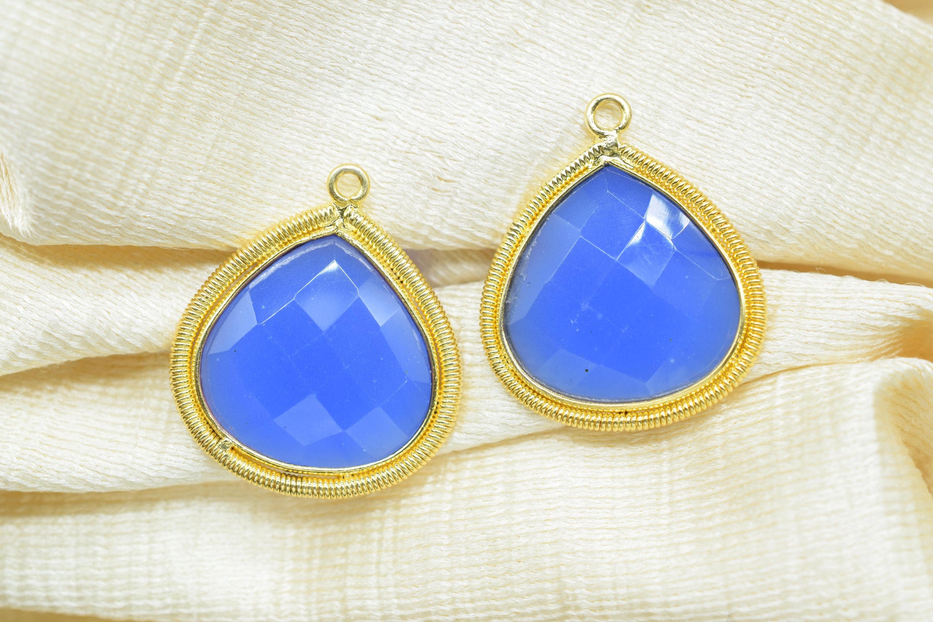 ブルーカルセドニー 20mm ハートチャーム/宝石ハートベゼル