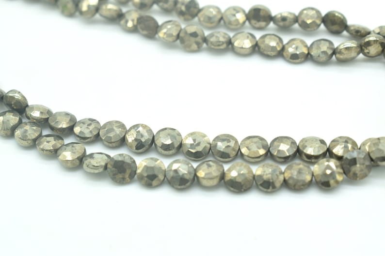Pyrite Faceted Coin Beads,6mm round faceted Briolette,6mm Coin Beads,13 inch pyrite coin strand,Jewelry making Briolette,Gemstone stands,