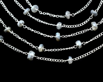 Labradorite Rosary Chain,Labradorite Coted Beads Rosary,Jewelry Making Rosary,wire wrapped Rondelle chain by foot,Gemstone Bead Chain,Rosary
