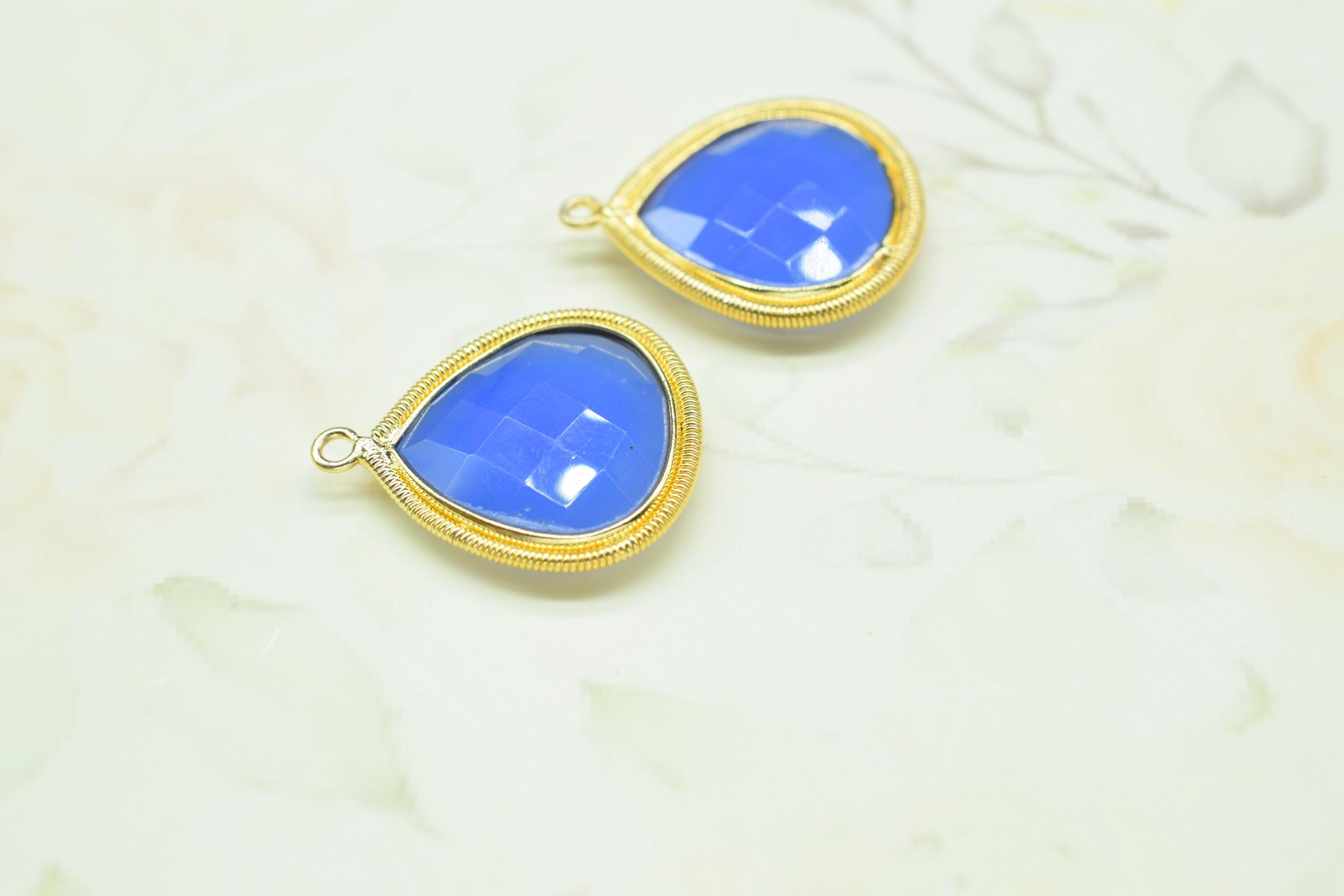ブルーカルセドニー 20mm ハートチャーム/宝石ハートベゼル