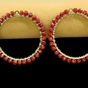 Natural Ruby Wire Wrapped Earring Connector,Ruby Beaded Hoop Earrings,Ruby Gemstone Component,Jewelry Making Findings,Ruby Faceted Beads