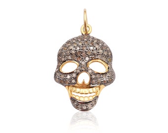 Two Tone Skull Design Pendant Diamond 925 Sterling Silver Black Rhodium Skull Pendants Diamond Pendants Charms Pave Connector (BDB-269)