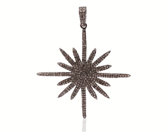 Silber Finish Pave Diamant Anhänger - Wunderschöner Starburst Design Anhänger - 925 Sterling Silber - handgefertigter Anhänger Halskette Schmuck (ROP-1361)