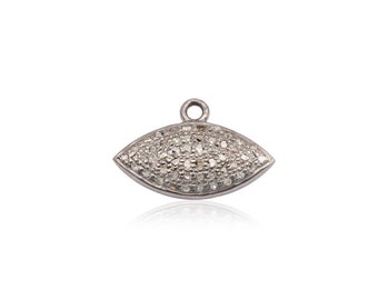 Eye Shape Pave Diamond Ciondolo Ciondolo 925 Sterling Argento fatto a mano Finitura Naturale Diamante Pendents Collana Forniture Gioielli (MOP-890)