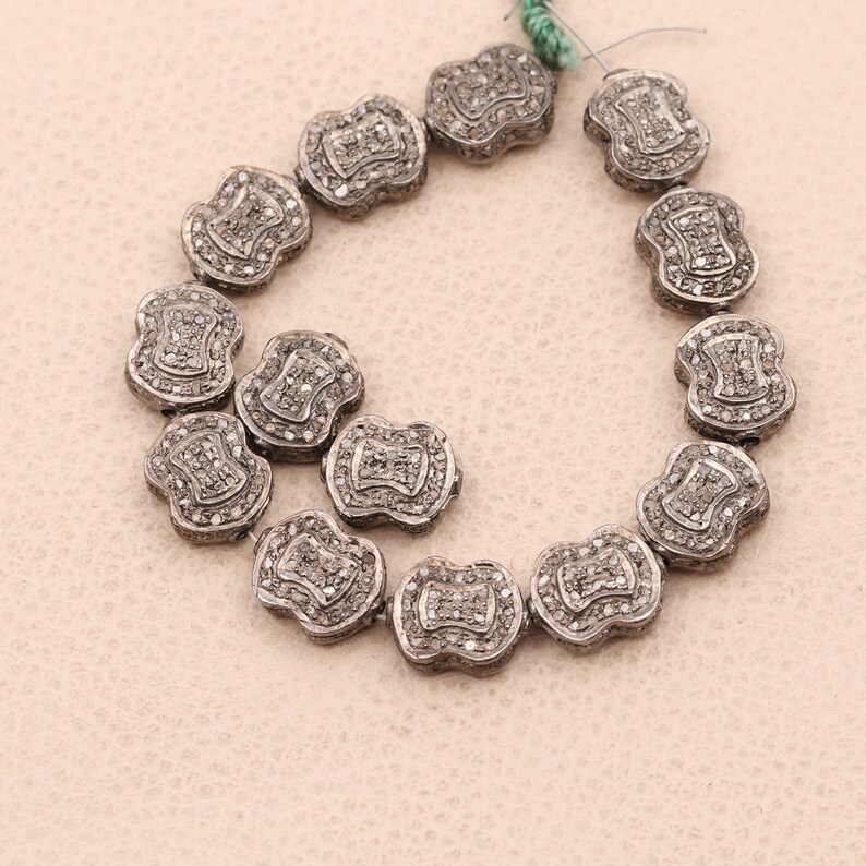 Flat Design Pave Diamond Beads 925 Sterling Silver Diamond Findings Handmade Silver Finish Diamond Beads Pave Connector BDB-054