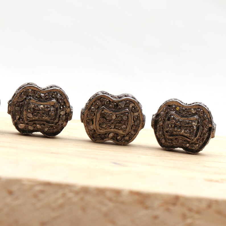 Flat Design Pave Diamond Beads 925 Sterling Silver Diamond Findings Handmade Silver Finish Diamond Beads Pave Connector BDB-054