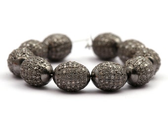 Tous pave Diamond Beads Oval Shaped Design Beads Argent Pave Dimond Beads 925 Sterling Silver Pave Diamond Findings Spacer Beads (SBB-039)