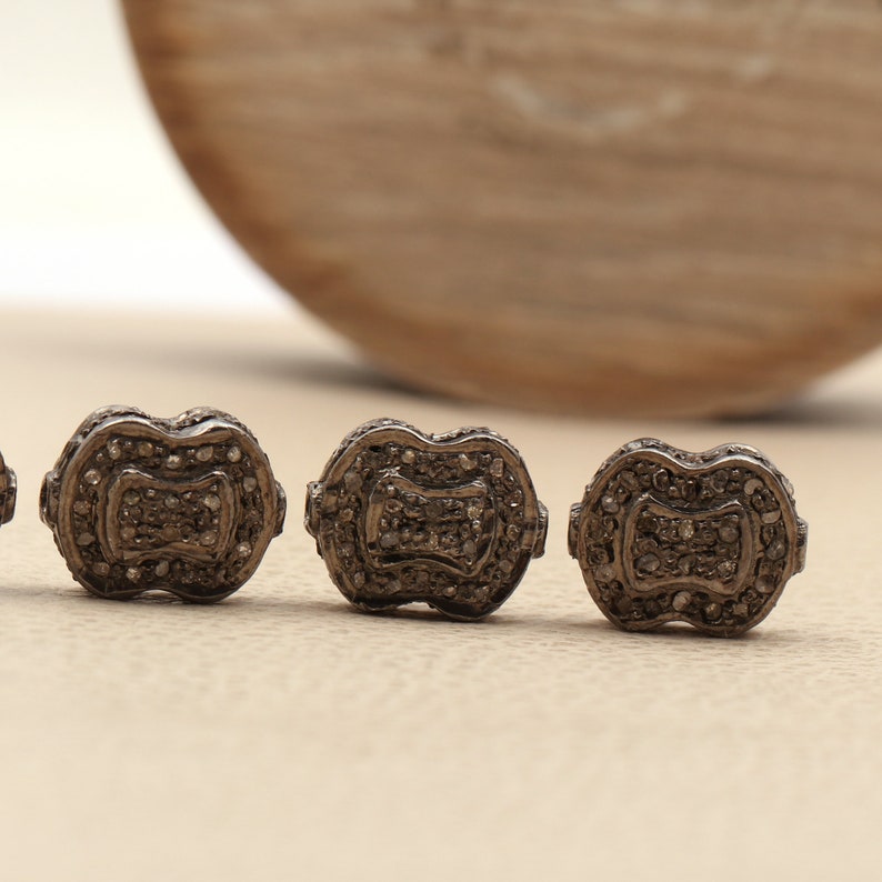 Flat Design Pave Diamond Beads 925 Sterling Silver Diamond Findings Handmade Silver Finish Diamond Beads Pave Connector BDB-054
