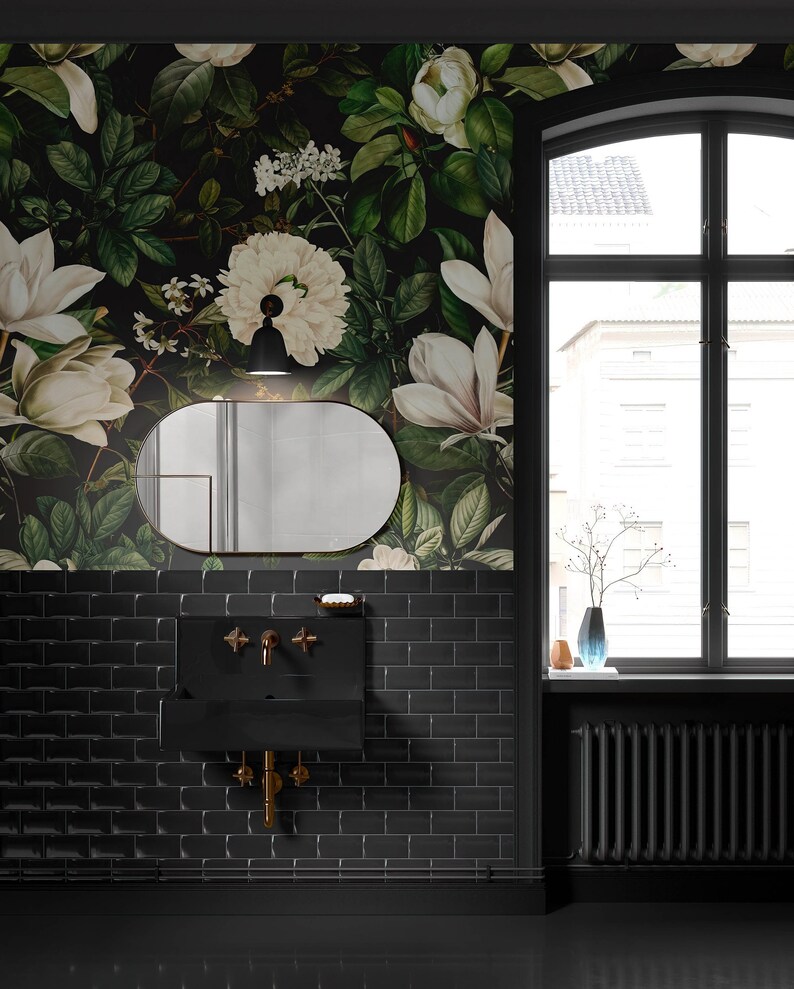 Self Adhesive Wallpaper: Moonlit Garden Botanical - Removable Peel & Stick