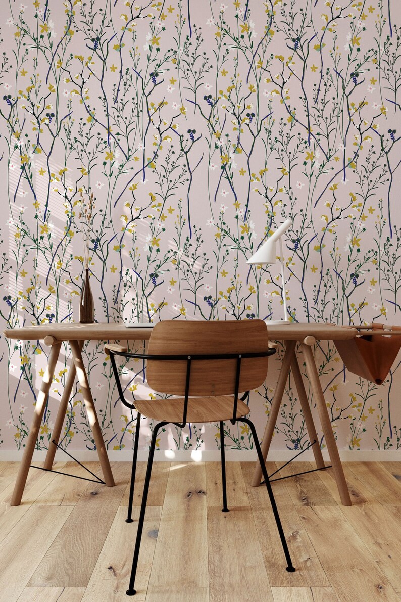 Wind Blow Flowers Removable Wallpaper - Scandinavian Peel and Stick