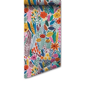 Bloemenbehang | Verwijderbaar behang | Scandinavisch behang | Tijdelijk behang | Peel-and-Stick-achtergronden