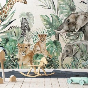 Forest Safari Wallpaper Carta da parati, murale, stacca e attacca, autoadesiva, rivestimento murale di Bella Stampa Studio