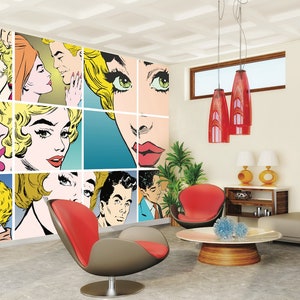 Pop Art Wall Mural, Self adhesive removable wallpaper, peel and stick, temporary wallpaper, wall art