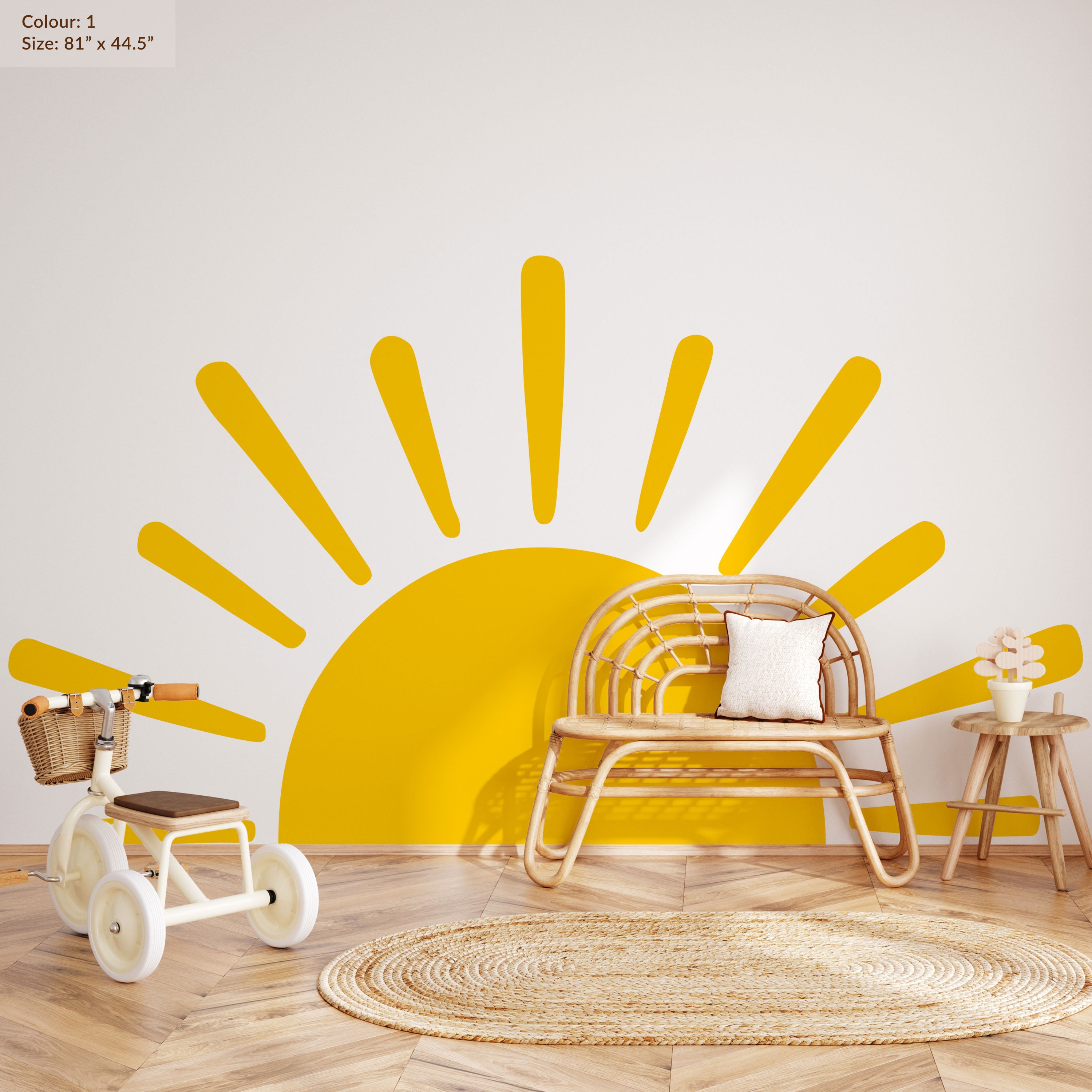 Large Half Sun Wall Decal: Removable Nursery and Kids Room Art - Easy
