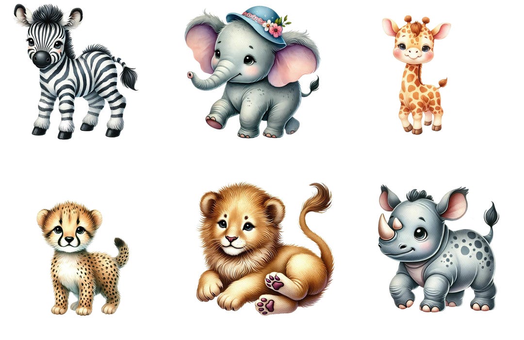 Safari Nursery Wall Decals Watercolor Baby Animals Peel and Stick Decor ...