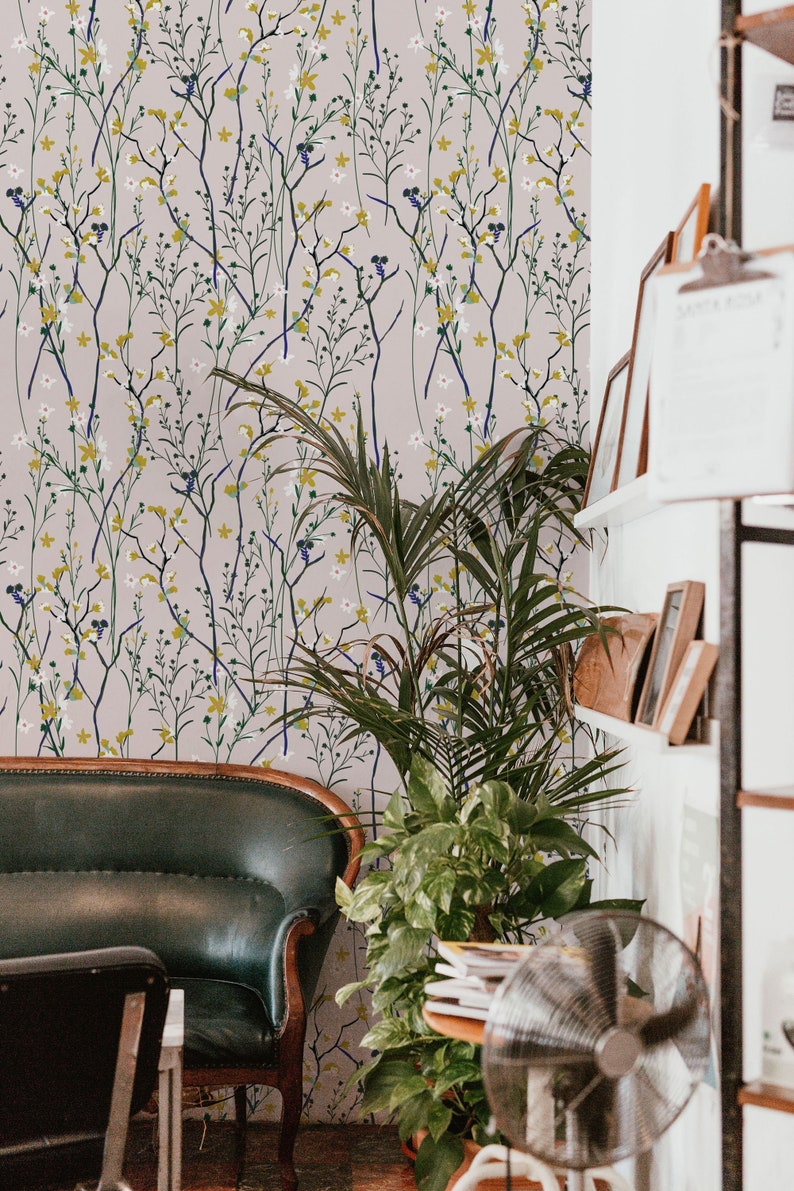 Wind Blow Flowers Removable Wallpaper - Scandinavian Peel and Stick