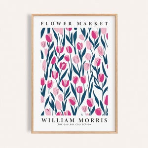 Vintage Tulip Poster: William Morris Floral Art (Pink Botanical)