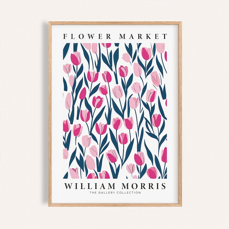 Vintage Tulip Poster: William Morris Floral Art (Pink Botanical)
