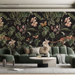 Leopard Jungle | Removable Wallpaper | Scandinavian Wallpaper | Temporary Wallpaper | Peel and Stick Wallpaper
