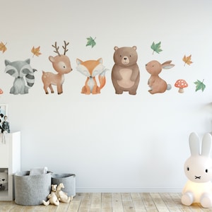 Forest Animals | Nursery Wall Decal Sticker | Woodland Animals Wall Decal | Watercolor Wall Decals | Raccoon Deer Fox Bear Rabbit