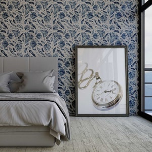 Indigo Boho Wallpaper: Removable Peel and Stick (Watercolor Floral)