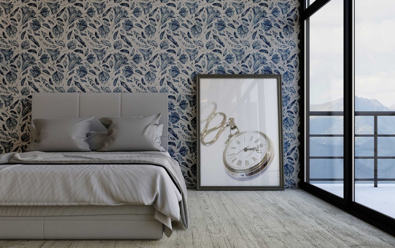 Indigo Boho Wallpaper: Removable Peel and Stick (Watercolor Floral)