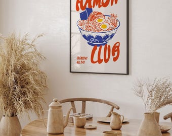 Ramen Club-affisch, retro japansk nudelkonst (köksväggdekor) - högkvalitativt papper, konstverk för matsalen