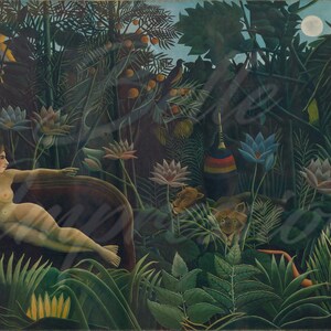 Dream Jungle Wallpaper Mural Rousseau Vintage Tropical Peel and Stick
