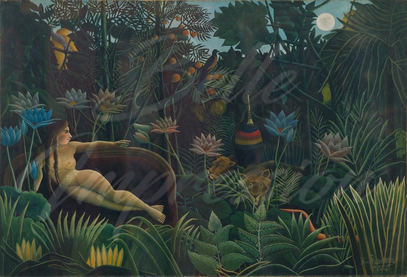 Dream Jungle Wallpaper Mural Rousseau Vintage Tropical Peel and Stick