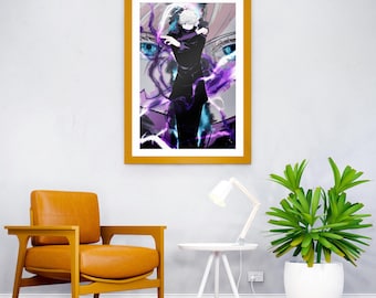 Gojo Satoru väggkonst: Jujutsu Kaisen poster (oramat tryck) - Anime samlargåva, 3 M självhäftande vinyl, canvas fotopapper
