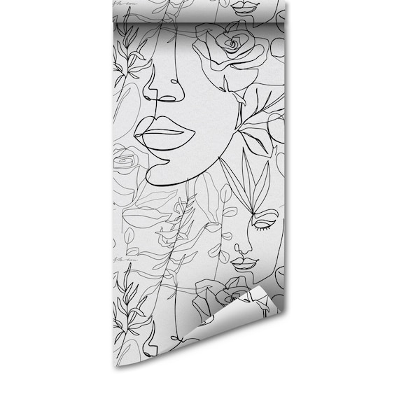 One Line Woman Wallpaper: Peel and Stick Removable Wall Art - Elegant Room Accent, High Quality Print, Carbon Neutral Decor