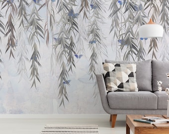 Wall Mural: Blue Butterflies Peel and Stick - Removable Wallpaper, Smooth Matte Finish, Pvc Adhesive Backing, High Quality Print