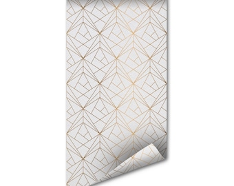 Removable Wallpaper: Gold Geometric Triangles - Peel and Stick, Green Energy Decor, High Quality Print, Chemical Free Ink