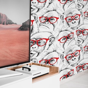 Watercolor Monkey Wallpaper - Removable Peel and Stick Design