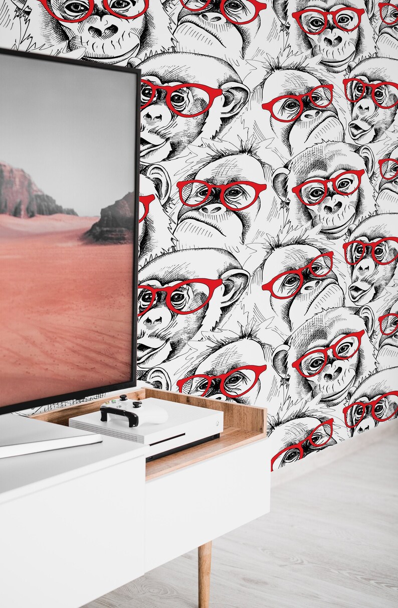 Watercolor Monkey Wallpaper - Removable Peel and Stick Design