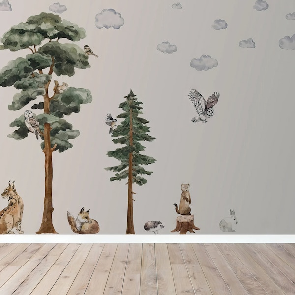 Backwoods Trees and Animals Wall decal for kids / big set forest animals / nursery woodland / forest tree / watercolor / Trending decal 2022