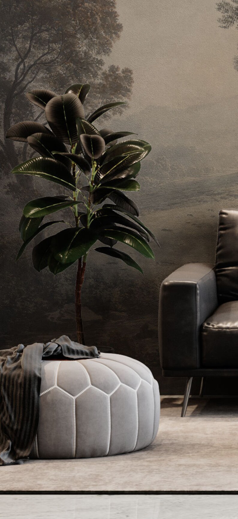 Minimalist Tree Wallpaper - Mid Century Watercolor Peel and Stick