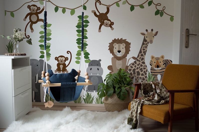 Kids Jungle Wall Decals: Large Safari Animals - Repositionable Stickers ...