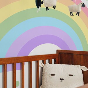 Vibrant Rainbow & Boho Dot Sticker, Large Nursery Mural, Peel Stick Applique for Girls Bedroom Decor