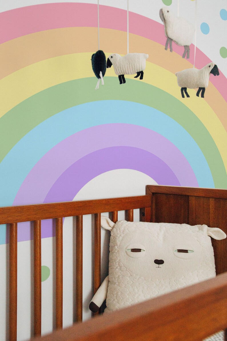 Vibrant Rainbow & Boho Dot Sticker, Large Nursery Mural, Peel Stick Applique for Girls Bedroom Decor
