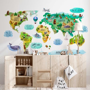 Educational Kids World Map Wall Decal for Nursery - Etsy