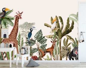 Safari - Wallpaper for children with animals - safari wallpaper - Self Adhesive -Wall Mural - Nursery wallpaper - Unique wallpaper