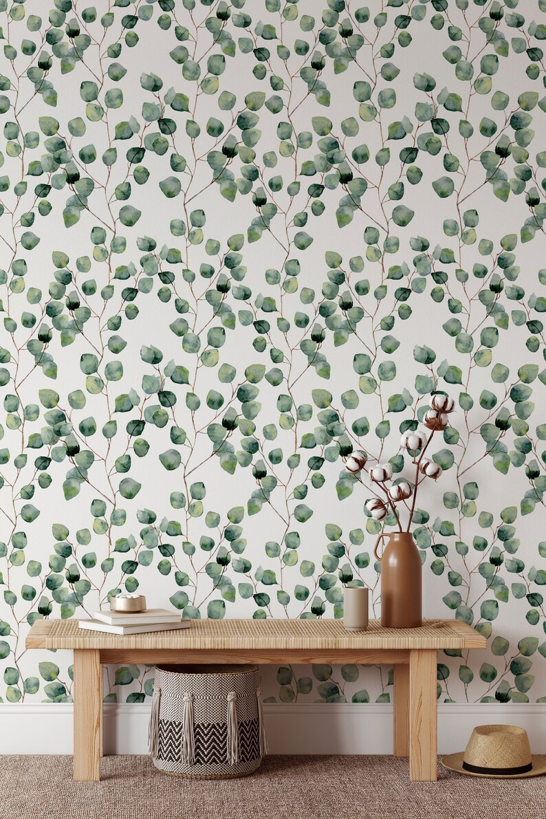 Green Leaves Wall Decor Removable Botanical Wallpaper