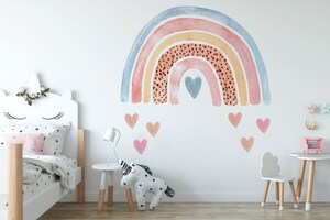 Stickers Muraux Arc-en-Ciel Et Étoiles - Déco Chambre Enfant Amovible - Vinyle Sans PVC - 76 Motifs - Personnalisables