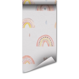 Carta da parati arcobaleno acquerello: autoadesiva pioggia nuvole cuori staccare e attaccare minimalista scandinavo decorazione murale rimovibile
