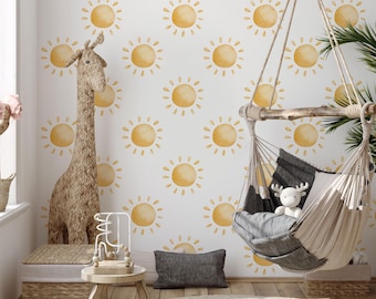 Boho Sun Wall Decal Neutral Tan Nursery Scandi Playroom Art - Sticker, Room Decor