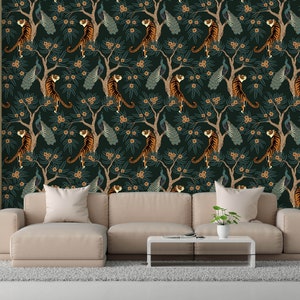 Tiger in the Woods Self Adhesive Wallpaper, Exotic Print, Removable Wallpaper, Peel & Stick wallpaper, Trending design 2022, Wall decor